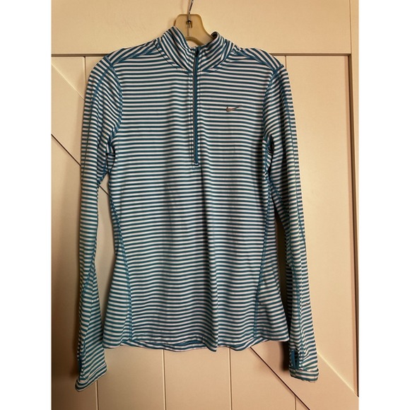 Nike Running Dri Fit 1/4 Zip Pullover Womens Small Shirt Turquoise Activewear - Picture 1 of 7